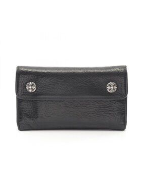 Chrome Hearts Bifold Wallet Wave Cross Button Black Leather